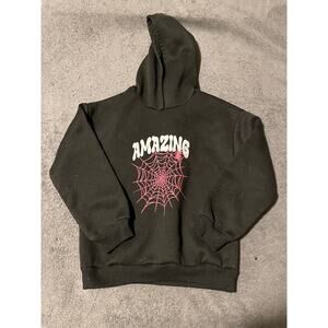 SHEIN Hoodie Kids 10Y Black Amazing Spider Web Graphic Cute Pullover Sweatshirt